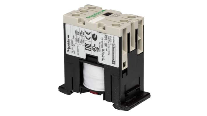 Contattore Schneider Electric LP1SK0600JD, 2 poli, 12 A, bobina 12 V c.c., montaggio su guida DIN, dimensioni 56 x 27 x 55.5 mm.