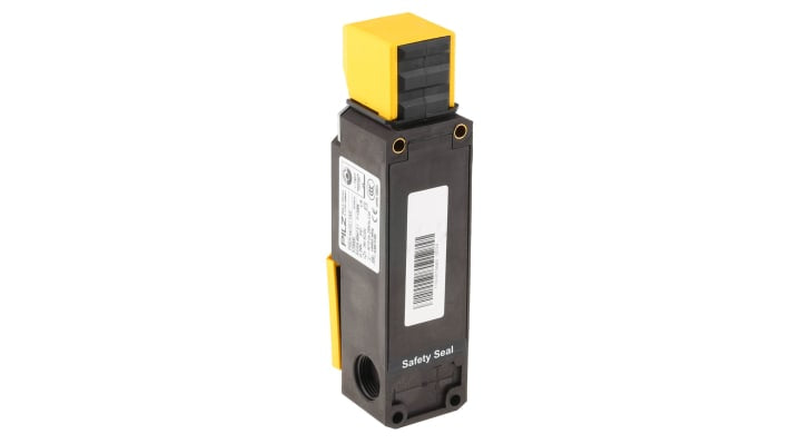 Interruttore di interblocco a solenoide Pilz PSENme, 24V, IP67, contatti 2NC e 2NO, dimensioni 184x51x42.5mm.