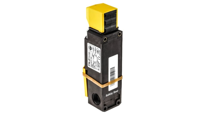 Interruttore di interblocco a solenoide Pilz PSENme, 24V, IP67, dimensioni 184x42.5x51mm, con contatti 2NC e 2NO.