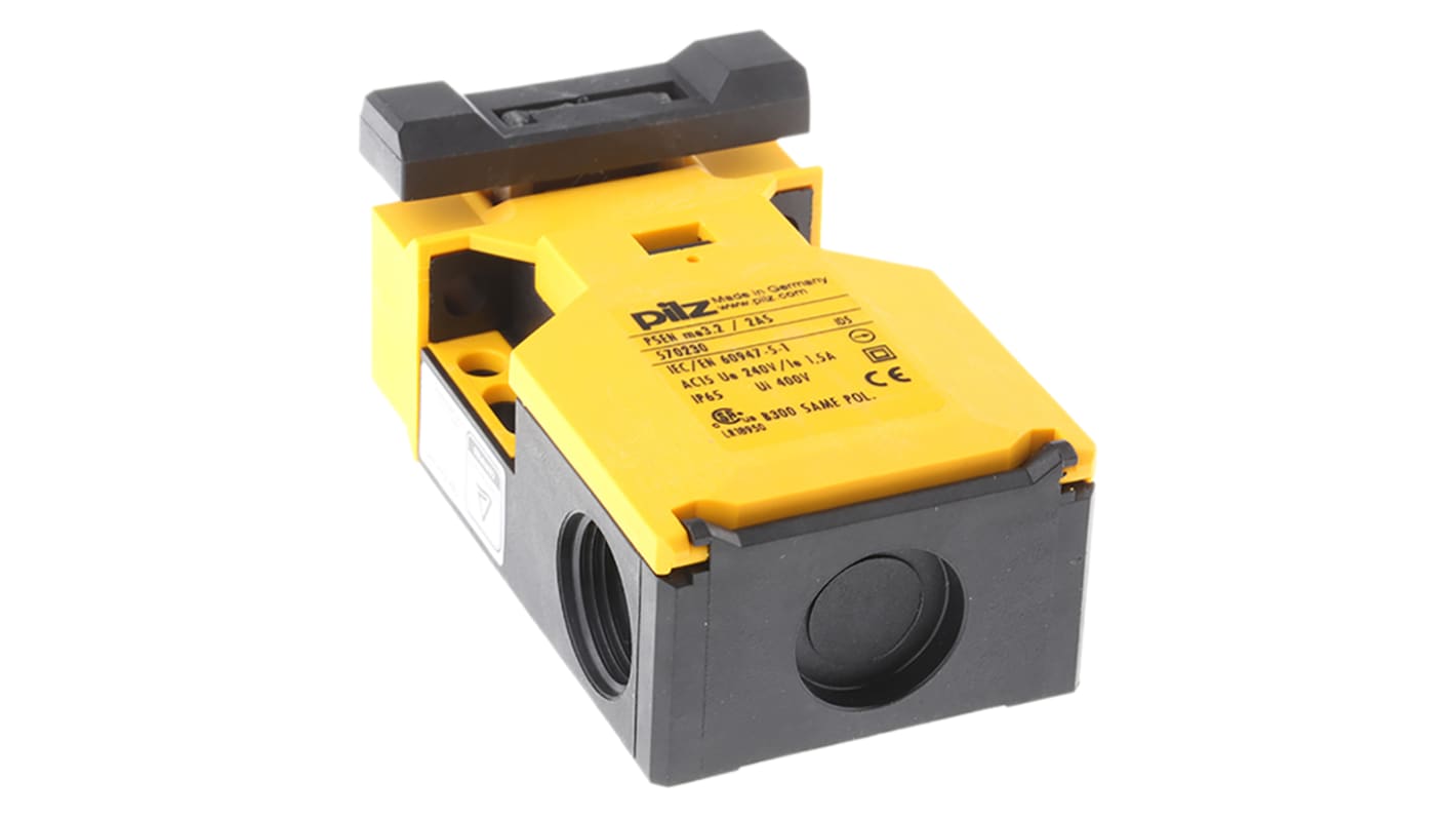Interruttore di interblocco di sicurezza a chiave Pilz 570230, meccanico, IP65, 240V, 5A, dimensioni 90mm x 52mm x 33mm.