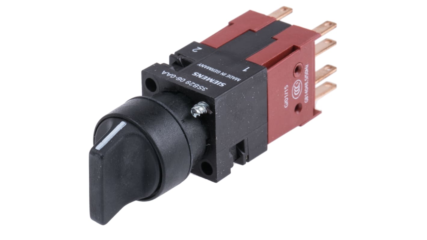 Interruttore rotativo Siemens 3 posizioni, montaggio frontale, angolo di corsa 50 gradi, connessione a linguetta.