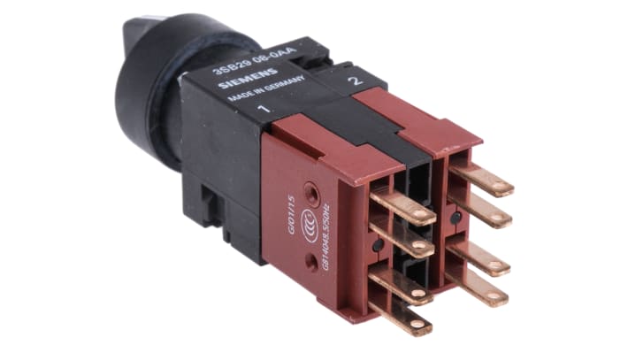 Interruttore rotativo Siemens 3 posizioni, montaggio frontale, angolo di corsa 50 gradi, connessione a linguetta.