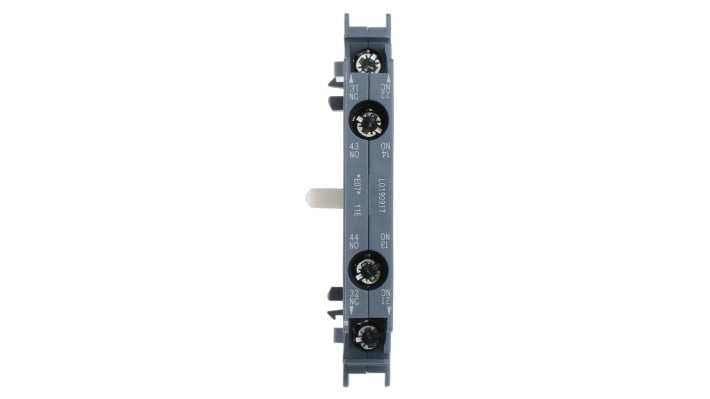 Blocco interruttore ausiliario Siemens 3RH1921-1DA11, contatti NA/NC, montaggio anteriore, dimensioni 10 x 80 x 71 mm.