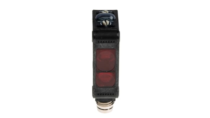 Sensore di distanza rettangolare Omron E3Z-LS66, rilevamento 20-200 mm, uscita NPN, grado di protezione IP67.
