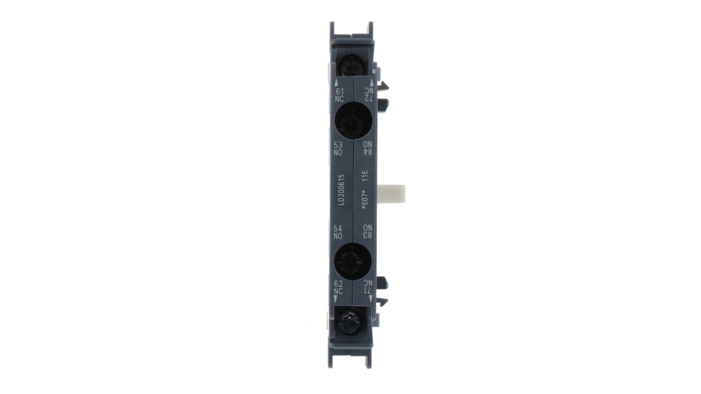 Contatto ausiliario Siemens 3RH1921-1JA11, 2 contatti (1 N/C + 1 N/A), montaggio laterale, corrente nominale 6 A.