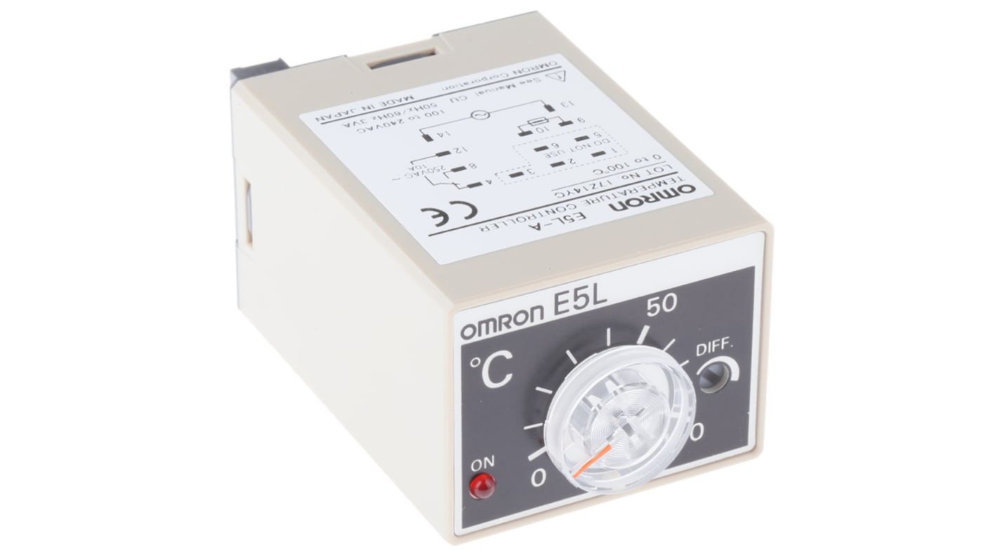 Termostato bimetallico Omron E5LA0100, SPDT, 0-100°C, montaggio a staffa, contatto 10A, 250V ca, semplice configurazione.
