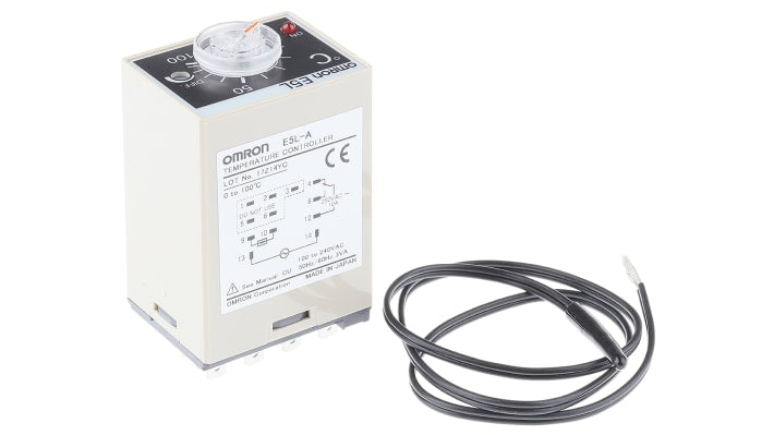 Termostato bimetallico Omron E5LA0100, SPDT, 0-100°C, montaggio a staffa, contatto 10A, 250V ca, semplice configurazione.