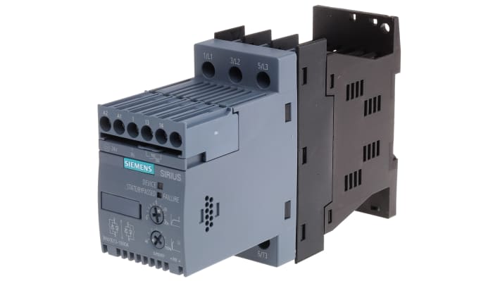 Avviatore soft-start Siemens 3RW3013-1BB04, 3 fasi, 1,5 kW, montaggio a pannello, dimensioni 95x45x151 mm, grado di protezione IP20.