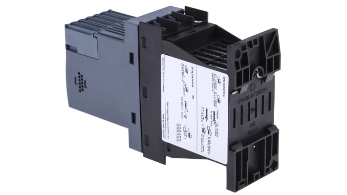 Avviatore soft-start Siemens 3RW3018-1BB04, 7,5 kW, 400 V, trifase, montaggio su guida DIN, dimensioni 151x45x95 mm.