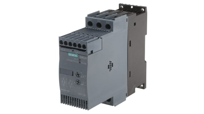 Avviatore soft-start Siemens 3RW3028-1BB04, 3 fasi, 18,5 kW, IP20, montaggio a vite, dimensioni 45 x 125 x 151 mm.