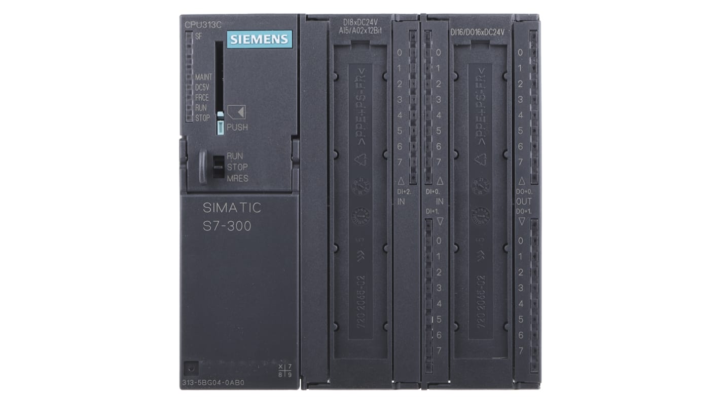 CPU PLC Siemens SIMATIC S7-300, 24 ingressi digitali, 16 uscite digitali, 128KB di memoria, MPI compatibile. Automatizza e ottimizza processi industriali.