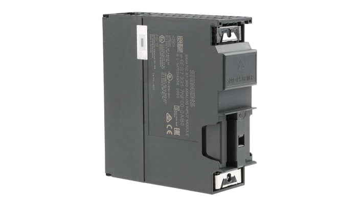 Modulo di ingresso analogico Siemens 6ES7331-7NF00-0AB0 per PLC S7-300, otto ingressi, risoluzione 16 bit, dimensioni 125 x 40 x 120 mm.