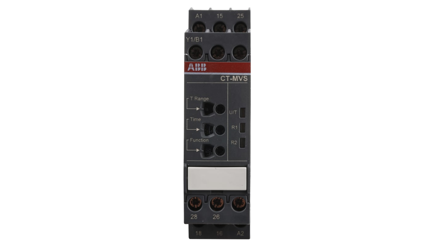 Relè temporizzato multifunzione ABB 1SVR730021R2300 CT-MVS.23S, 22,5 mm di larghezza, montaggio su guida DIN, 10 intervalli da 0,05 s a 300 h.