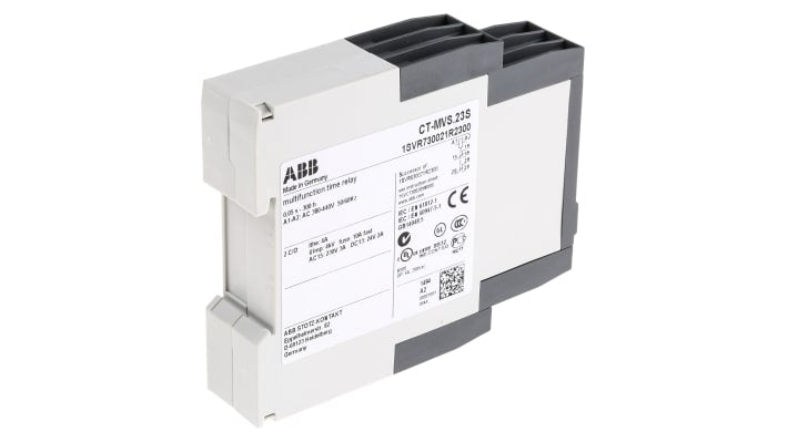 Relè temporizzato multifunzione ABB 1SVR730021R2300 CT-MVS.23S, 22,5 mm di larghezza, montaggio su guida DIN, 10 intervalli da 0,05 s a 300 h.
