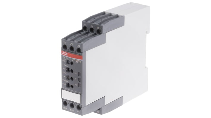 ABB Timer Relay DPDT per guida DIN, 24-240 V, temporizzazione 0,05 s-300 h, 4 A, montaggio senza utensili.
