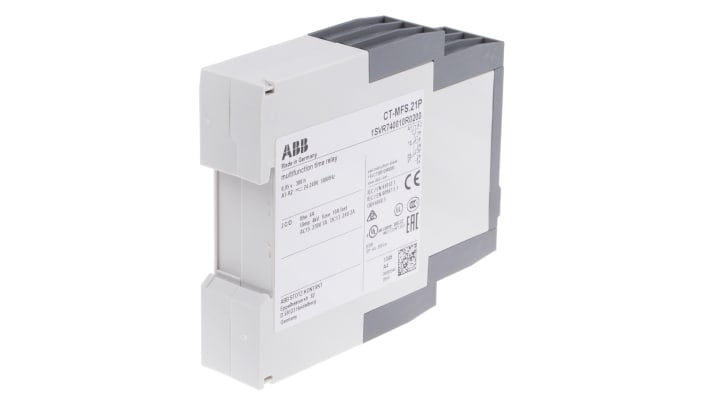 ABB Timer Relay DPDT per guida DIN, 24-240 V, temporizzazione 0,05 s-300 h, 4 A, montaggio senza utensili.