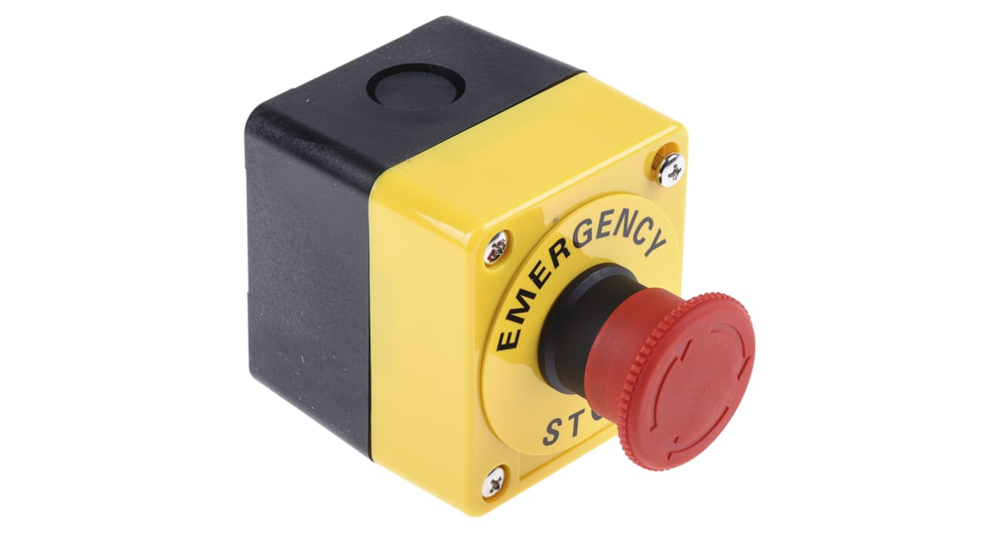 Pulsante di arresto di emergenza Omron A22E-M-01B, montaggio a pannello, rosso, diametro 40mm, grado di protezione IP65.