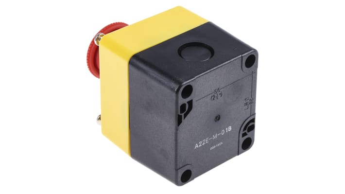 Pulsante di arresto di emergenza Omron A22E-M-01B, montaggio a pannello, rosso, diametro 40mm, grado di protezione IP65.