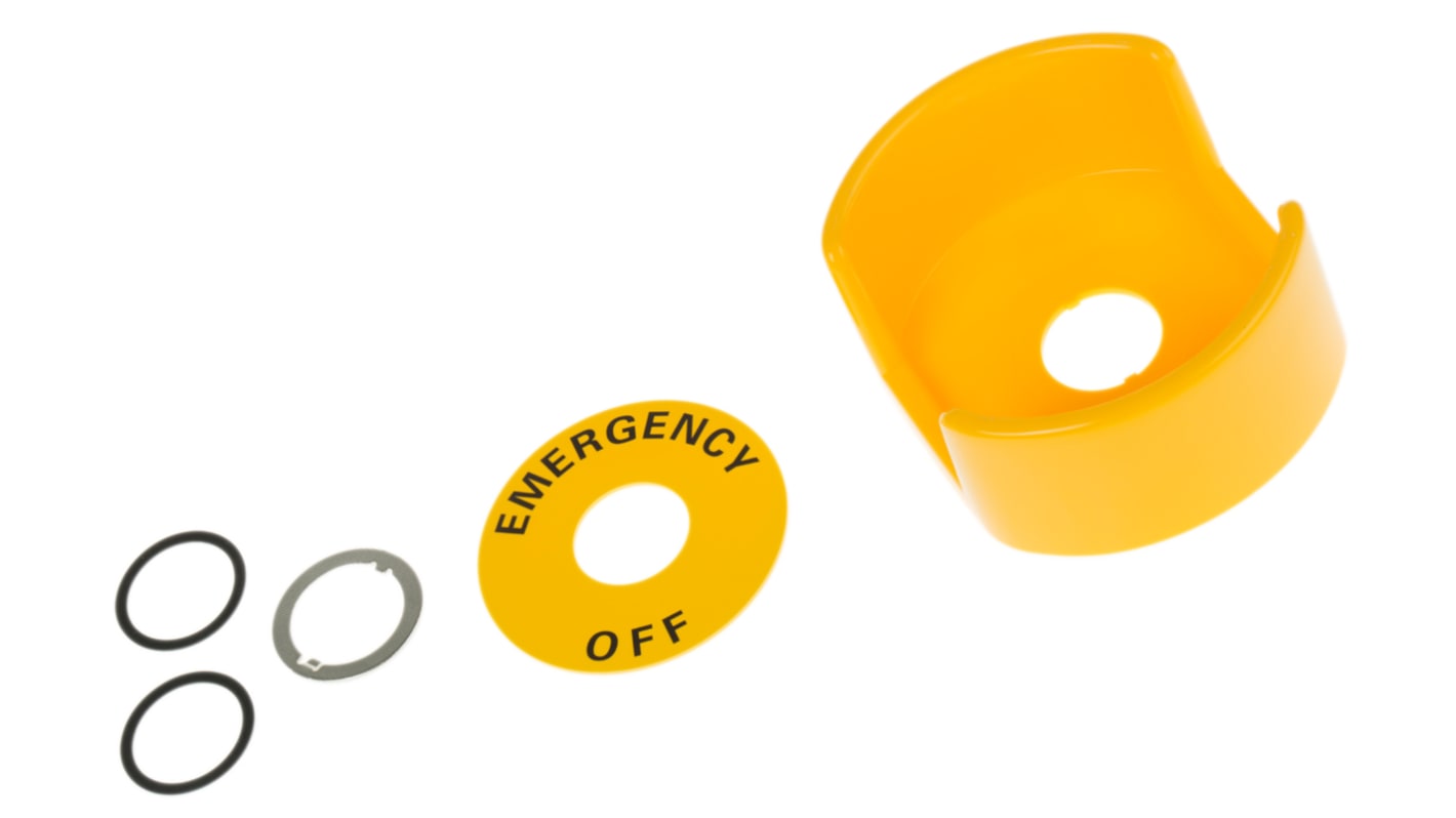 Omron A22Z-EG1, interruttore di arresto d'emergenza giallo, montaggio senza utensili, IP65, diametro 22 mm, dimensioni 90 mm.