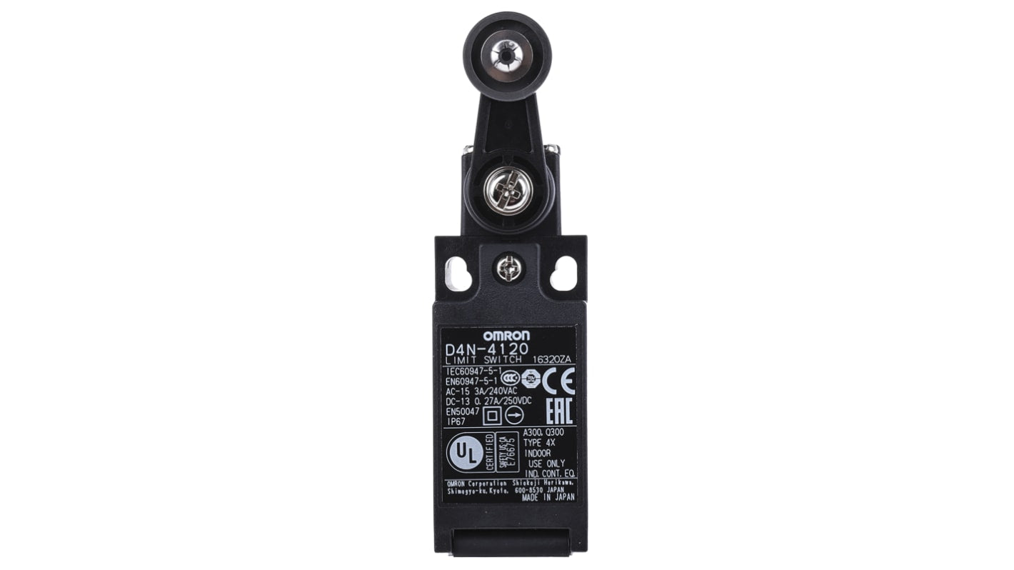 Interruttore di interblocco Omron D4N4120, leva a rullo, 1NC/1NO, grado di protezione IP67, dimensioni 64mm x 31mm x 47mm.