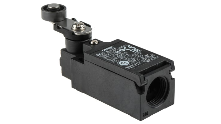 Interruttore di interblocco Omron D4N-4122, leva a rullo, 1NC/1NO, grado di protezione IP67, dimensioni 64x45x31 mm.