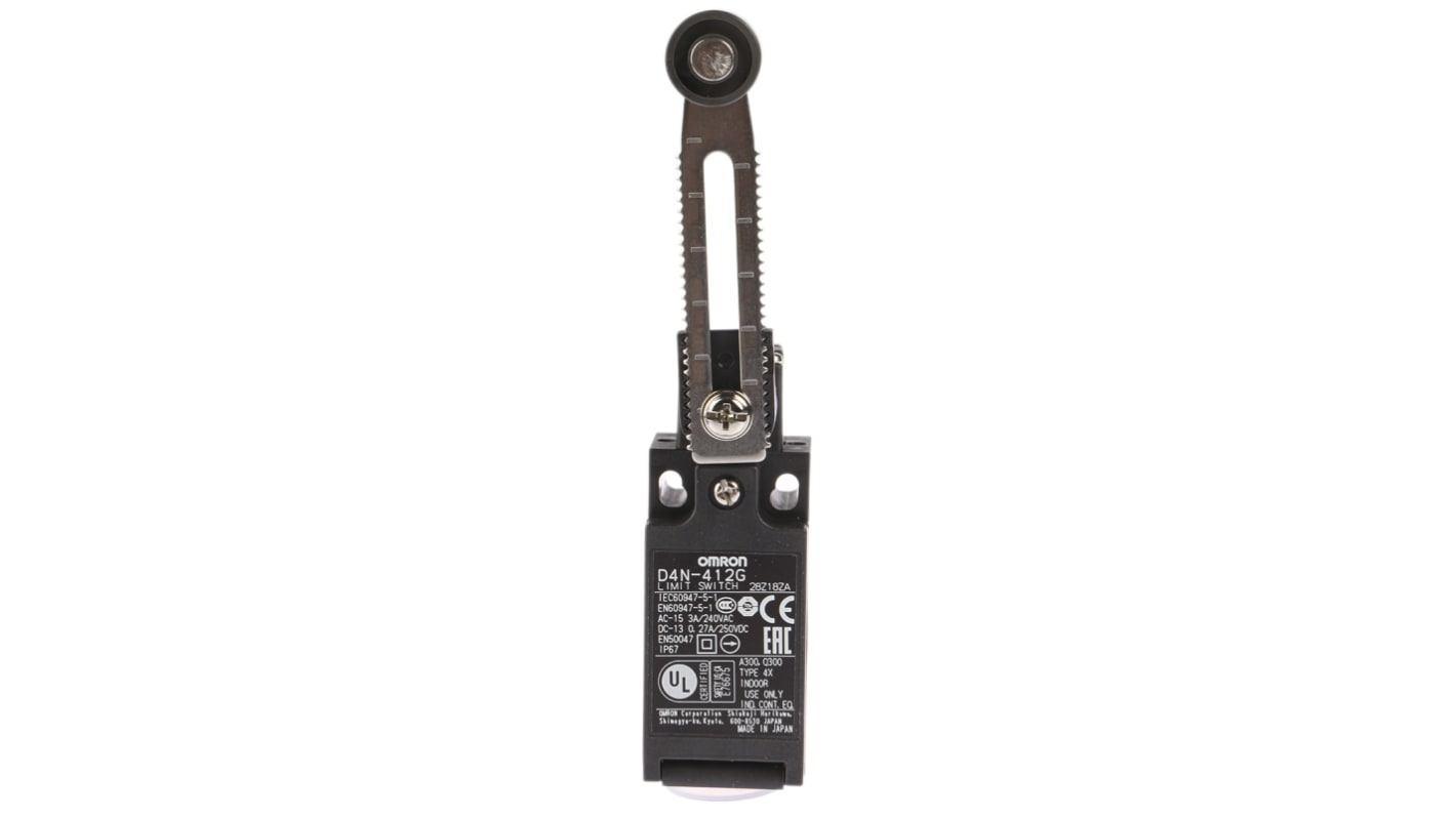 Interruttore di interblocco Omron D4N-412G, leva a rullo, 1NC/1NO, dimensioni 64x31x45mm, grado di protezione IP67.