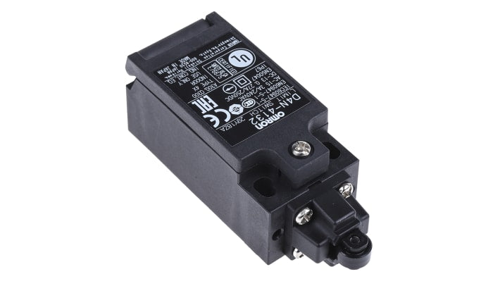 Interruttore di interblocco Omron D4N-4132, tasto a rotella 1NC/1NO, grado di protezione IP67, dimensioni 64x31x31.5 mm.