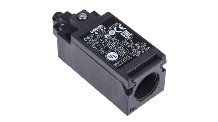 Interruttore di interblocco Omron D4N-4132, tasto a rotella 1NC/1NO, grado di protezione IP67, dimensioni 64x31x31.5 mm.