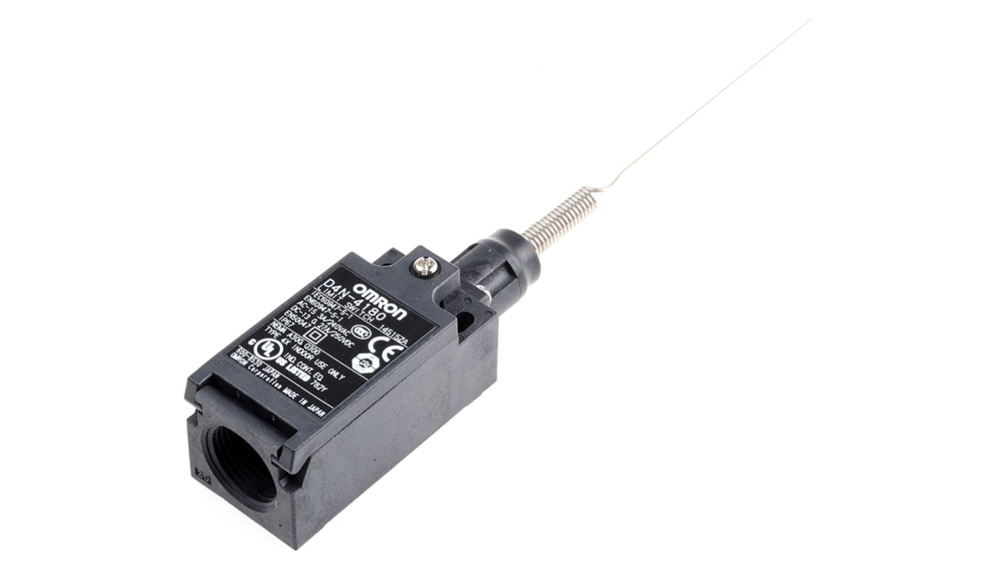 Omron D4N-4180, interruttore di fine corsa miniaturizzato con attuatore a molla, dimensioni 64mm x 31mm x 31.5mm, configurazione DPST.