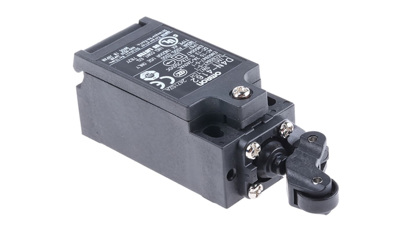 Omron D4N4162, interruttore di fine corsa miniaturizzato con attuatore a rullo, configurazione DPST, dimensioni 64mm x 31mm x 31.5mm.