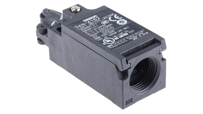 Omron D4N4162, interruttore di fine corsa miniaturizzato con attuatore a rullo, configurazione DPST, dimensioni 64mm x 31mm x 31.5mm.