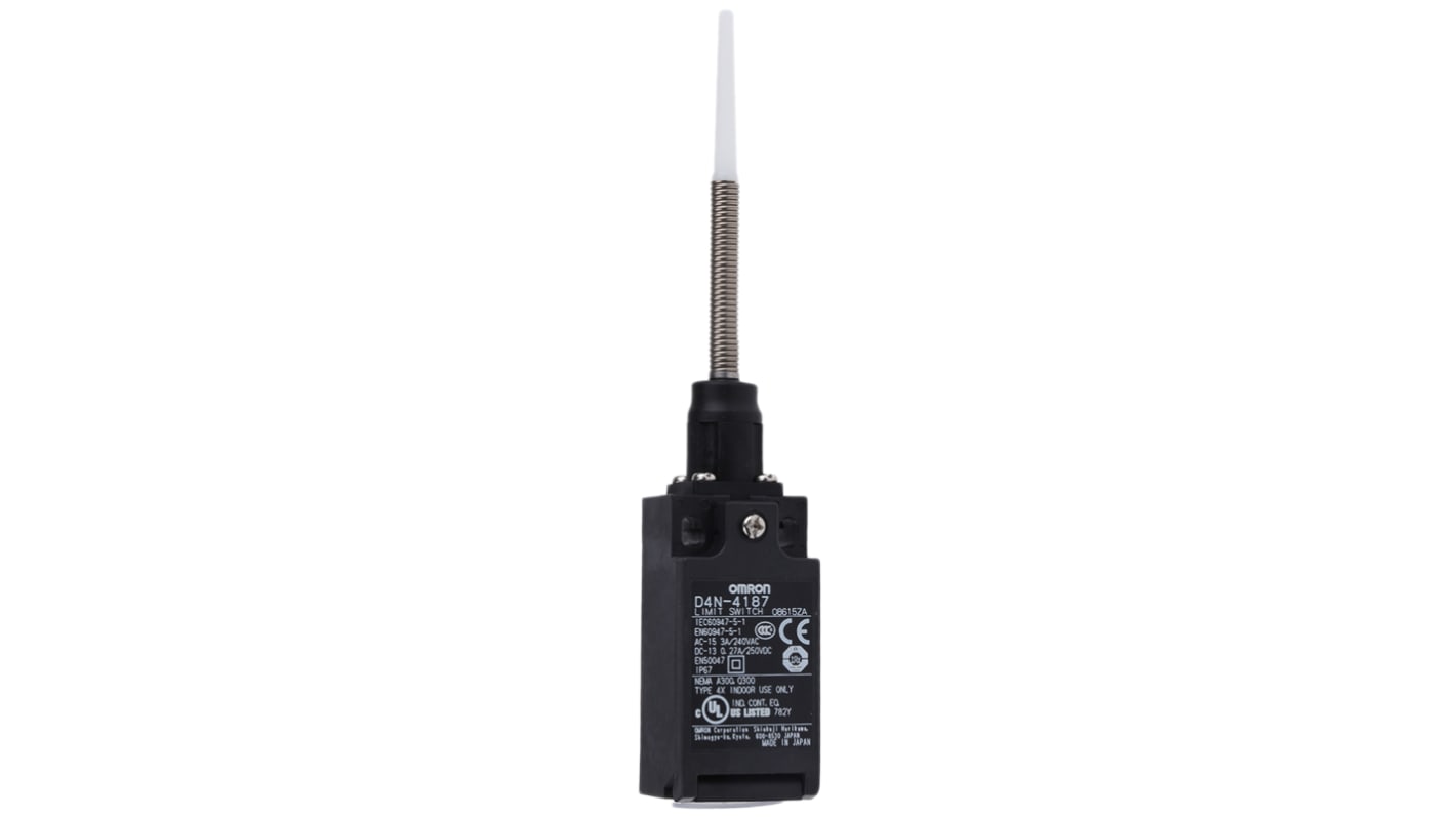 Omron D4N4187, interruttore di fine corsa miniaturizzato con alloggiamento in plastica, configurazione DPST, dimensioni 64x31x31.5 mm.