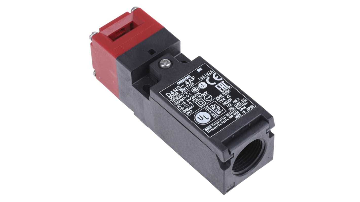 Interruttore di interblocco di sicurezza Omron D4NS-4AF, 1NC/1NA, IP67, dimensioni 96x31x30.6 mm, progettato per applicazioni industriali.