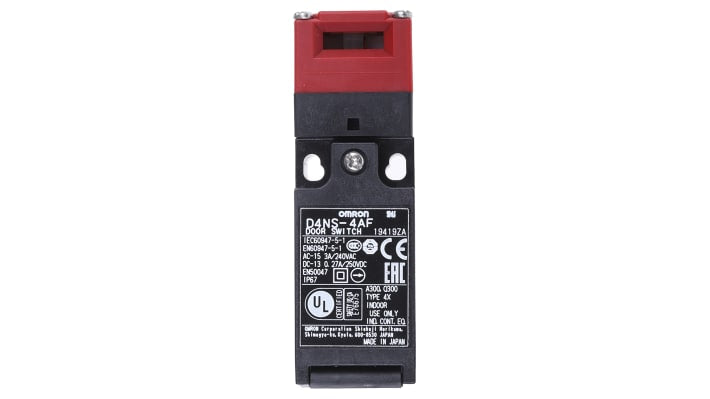Interruttore di interblocco di sicurezza Omron D4NS-4AF, 1NC/1NA, IP67, dimensioni 96x31x30.6 mm, progettato per applicazioni industriali.
