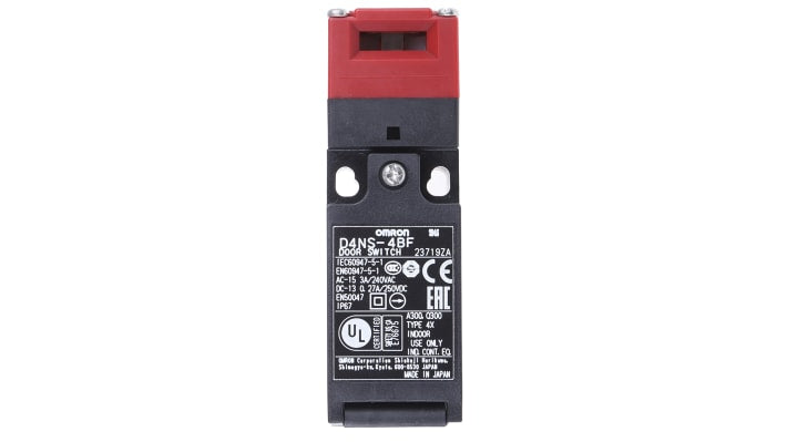 Interruttore di interblocco di sicurezza Omron D4NS-4BF, custodia plastica, protezione IP67, dimensioni 96 x 31 mm.