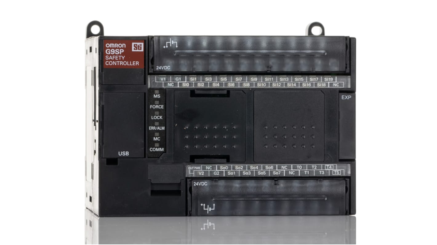 Omron G9SP-N20S, controller di sicurezza con 20 ingressi e 8 uscite, dimensioni 110 x 130 x 85 mm, alimentazione 24 V c.c.