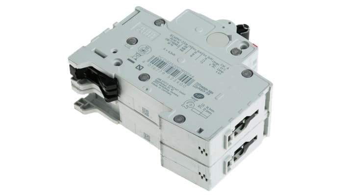 Interruttore magnetotermico ABB S202-C4, 2 poli, 4A, 400V, montaggio su guida DIN, dimensioni 88x35x69 mm.