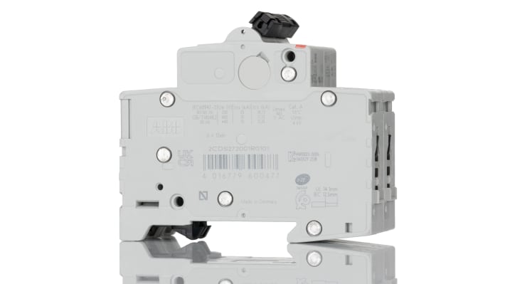 Interruttore magnetotermico ABB S202M-D10, 2P 10A, montaggio su guida DIN, dimensioni 69 x 35 x 88 mm, grado di protezione IP20.