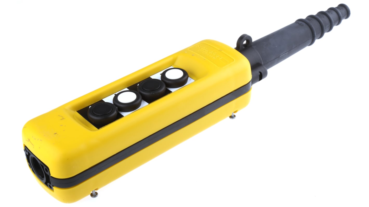 Schneider Electric XACA481, stazione di controllo a pulsante con 4 contatti NA e 4 NC, protezione IP65, contenitore giallo in polipropilene.