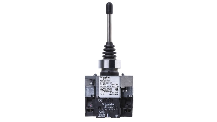 Pulsante SPST Schneider Electric, montaggio a pannello, diametro 22 mm, protezione IP66, corpo metallico, impugnatura in gomma.