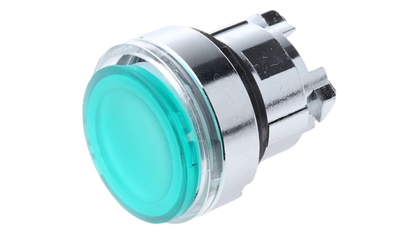 Attuatore pulsante Schneider Electric ZB4BA38, verde, ritorno a molla, diametro foro 22mm, protezione IP66/IP67/IP69K.