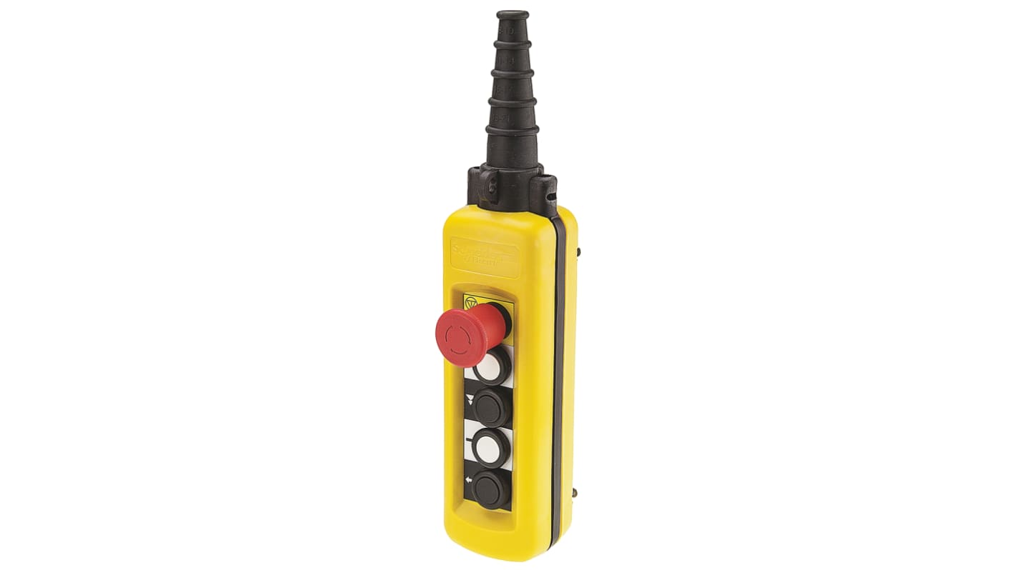 Stazione pensile a pulsante Schneider Electric XACA4923, 5 contatti, IP65, temperatura -25/+70°C, colore giallo, E-Stop.
