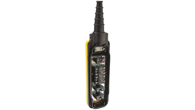 Stazione pensile a pulsante Schneider Electric XACA4923, 5 contatti, IP65, temperatura -25/+70°C, colore giallo, E-Stop.