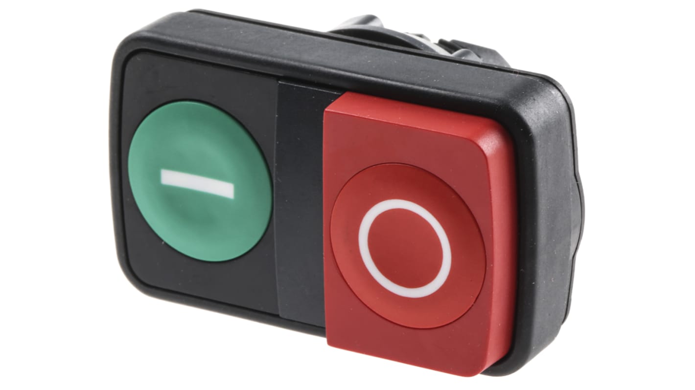 Attuatore pulsante Schneider Electric ZB5AL7341 Harmony XB5, doppia testa, verde/rosso, IEC, JIS, UL, CSA.