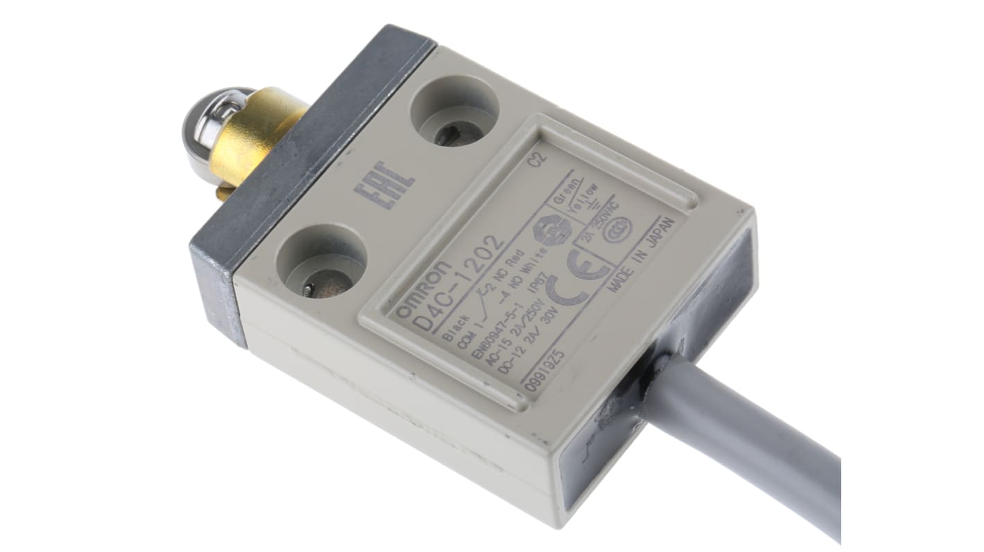 Interruttore di fine corsa Omron D4C-1202, tasto a rotella, IP67, montaggio anteriore, dimensioni 51.5x40x16mm.