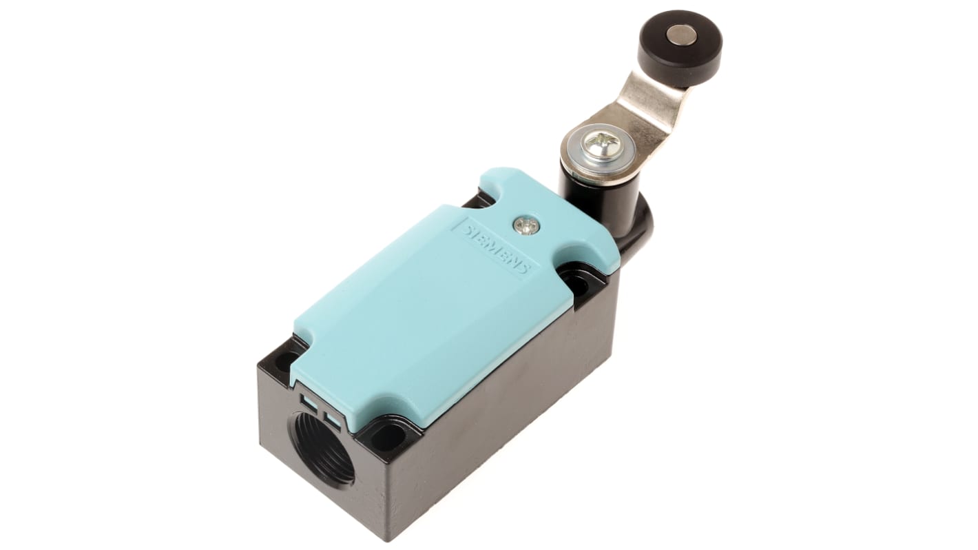 Siemens interruttore di fine corsa con leva a rullo, configurazione DPST, protezione IP66/IP67, dimensioni 85.7x40.5x37.3 mm.
