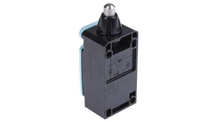Interruttore di interblocco Siemens 3SE5112-0CC02, attuatore a stantuffo 1NO/1NC, protezione IP66/IP67, dimensioni 85.7x40.5x37.3mm.