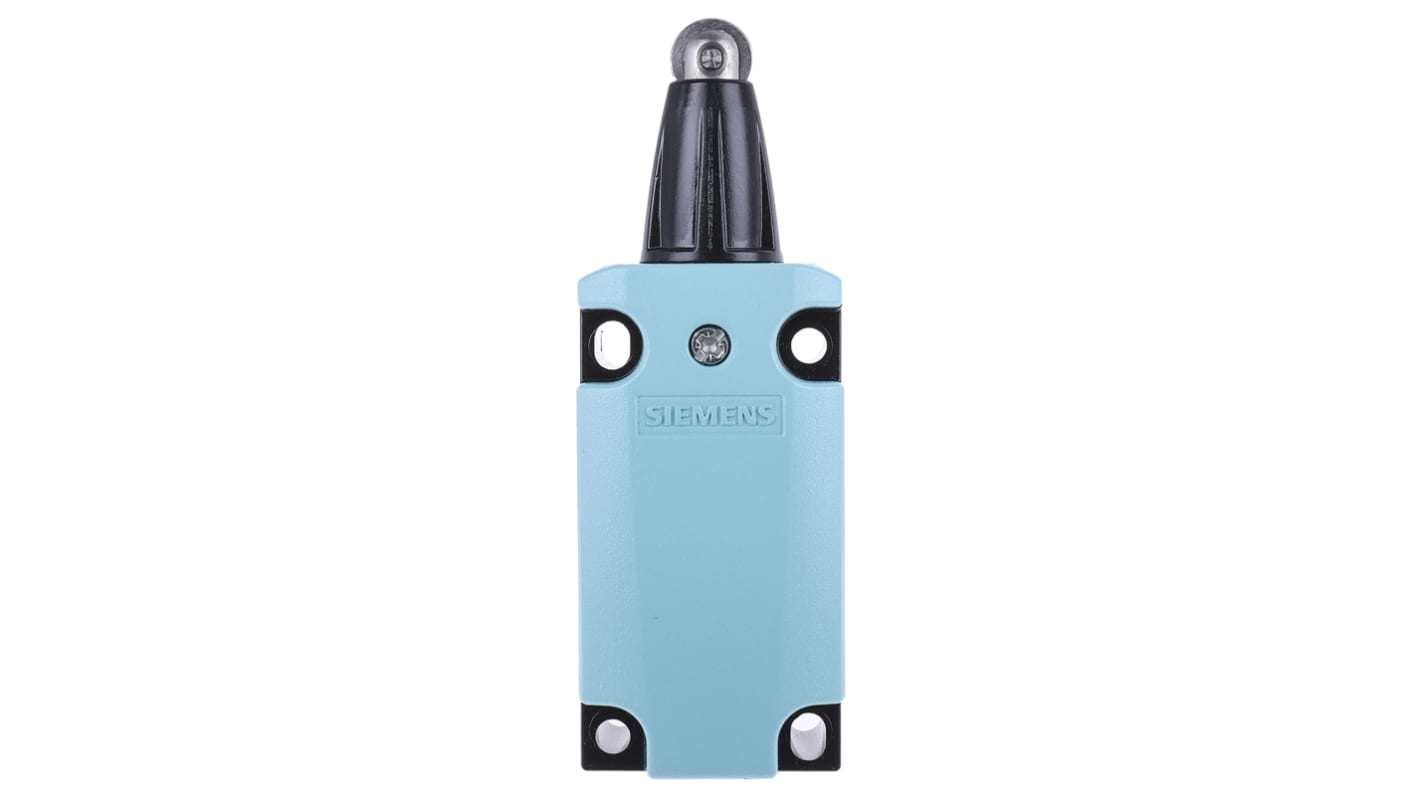 Interruttore di interblocco Siemens 3SE5112-0CD02, attuatore stantuffo, DPST, contatti NO/NC, IP66/IP67, dimensioni 85.7mm x 40.5mm x 37.3mm.