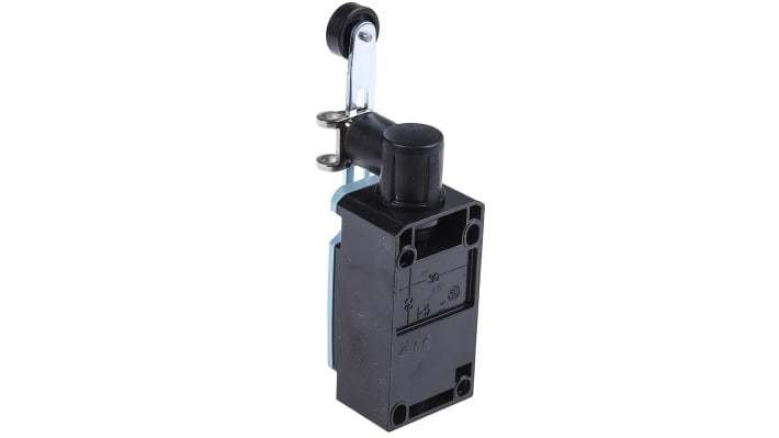 Interruttore di interblocco Siemens 3SE5112-0CH50, attuatore a leva a rullo, contatti NO/NC, protezione IP66/IP67, dimensioni 85,7 x 40,5 x 37,3 mm.