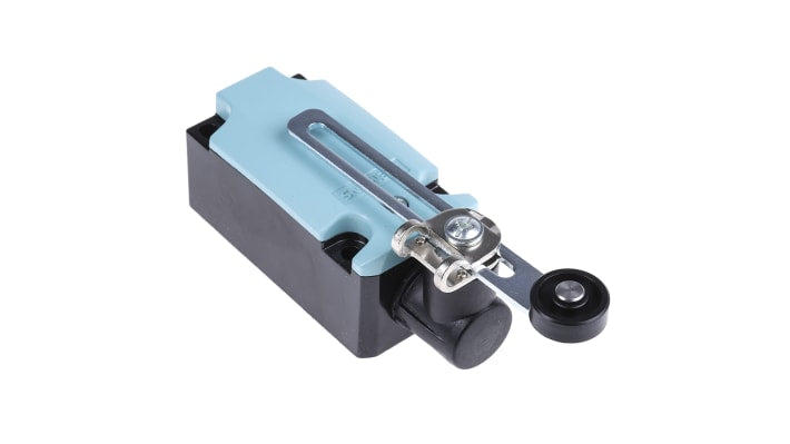 Interruttore di interblocco Siemens 3SE5112-0CH50, attuatore a leva a rullo, contatti NO/NC, protezione IP66/IP67, dimensioni 85,7 x 40,5 x 37,3 mm.